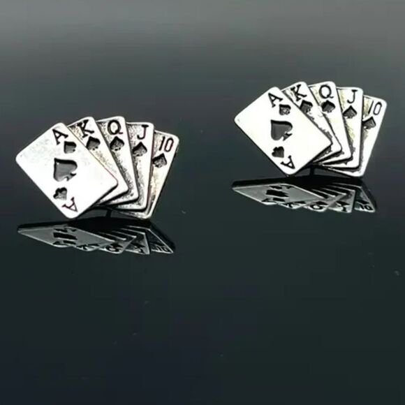 Royal Flush | Black and Silver Spades Stud Earrings - Picture 1 of 1